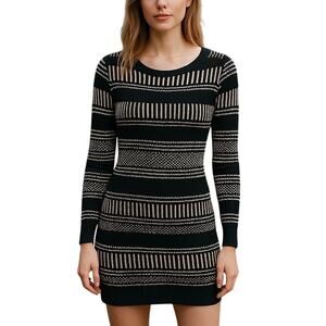 Roxy Dark Grey & White Open Knit Scoop Neck Mini Sweaterdress Size XS